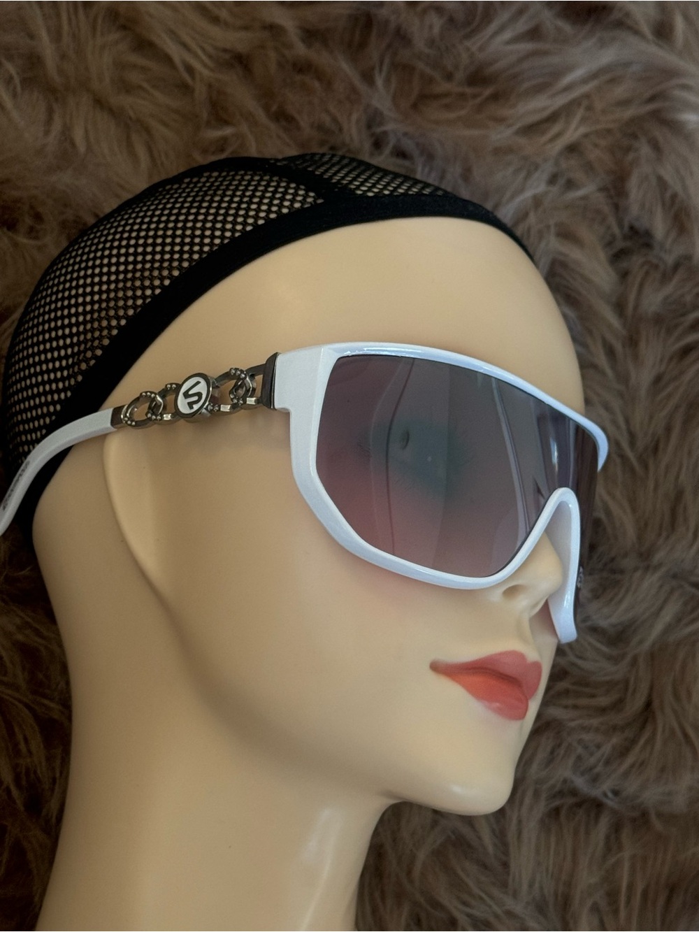 Southpole futuristic shield sunglasses white pink lenses rare